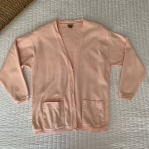 VTG Cardigan Preppy 80s Cotton Long Sleeves Drop Shoulder Coral Juniors Large